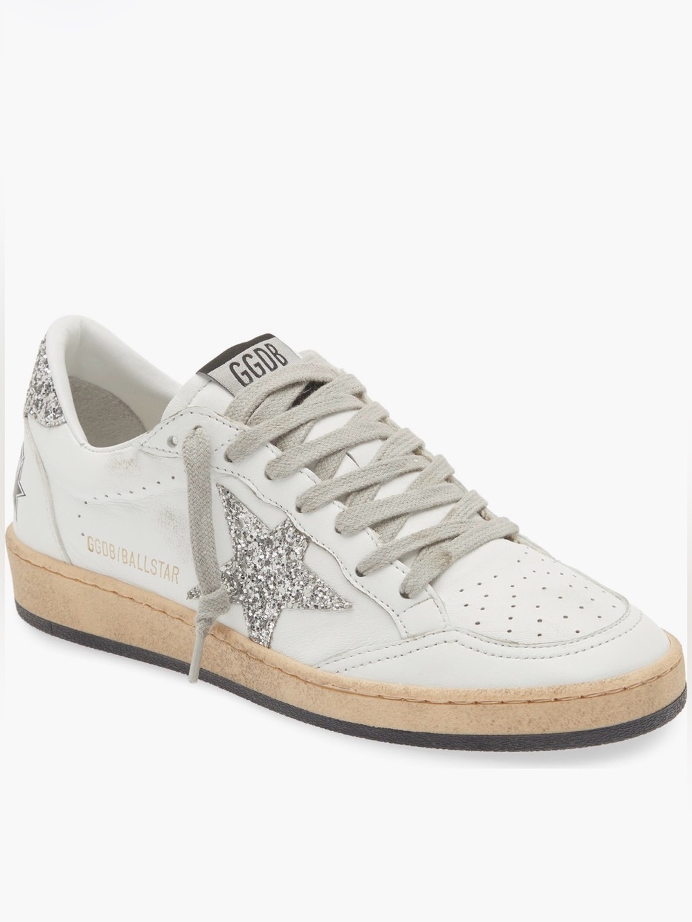 Golden Goose Ball Star White Silver Glitter Sneakers Size 37 (US 8)